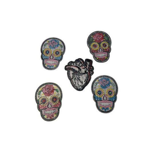 Patch Sugar Skull Anatomical Heart Lot 5 Iron On Embroidery Tattoo Punk Patches - Picture 2 of 2